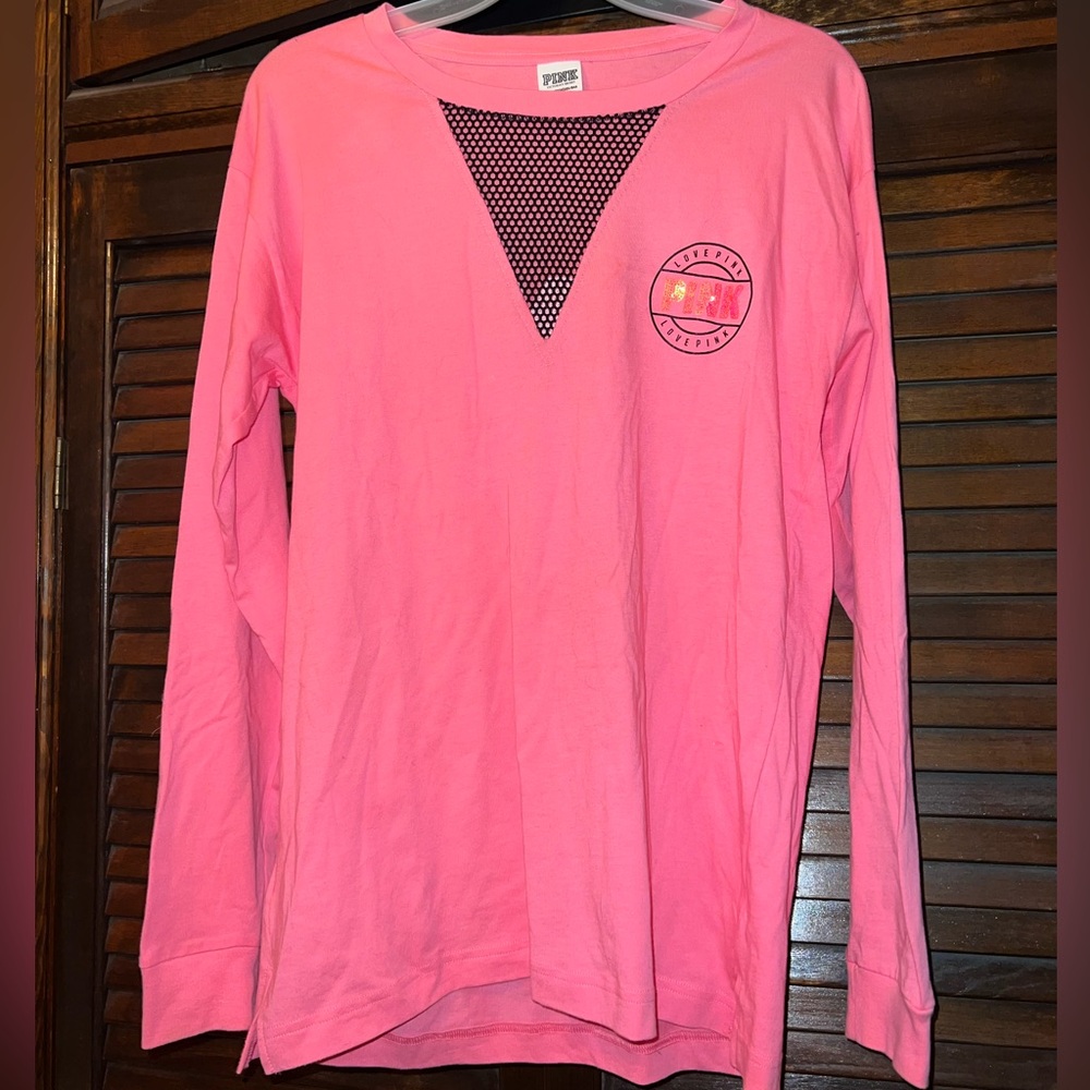 PINK hot pink rhinestone longsleeve top